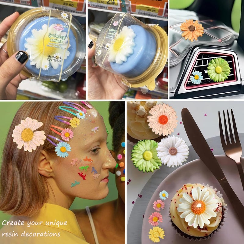 Nimozekd Chrysanthemum Daisy Silicone Mold 4 PCS Daisy Mold Resin Mold with Large-Eye Wicking Needle Candlewick for Scented Candle DIY Clay Craft Cake Decoration Cupcake Toppe - Image 3
